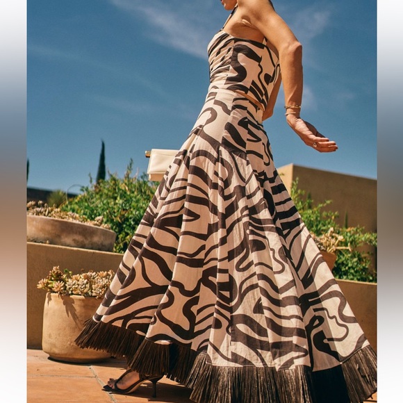 NWT ANTONIO MELANI Style Somers Swirl Print Linen Blend Straw Trim Two Piece Set - Picture 5 of 13